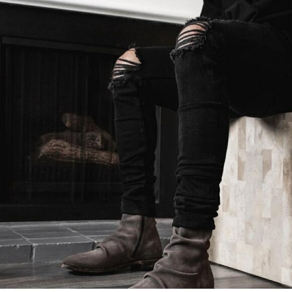 Oro Los Angeles The Wolf Denim Black Skinny Distressed Jeans 28 - Picture 2 of 9